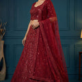 Fancy Red Embroidered Net Lehenga Choli with Dupatta