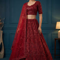Fancy Red Embroidered Net Lehenga Choli with Dupatta