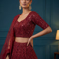 Fancy Red Embroidered Net Lehenga Choli with Dupatta