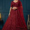 Designer Red Embroidered Net Lehenga Choli with Dupatta