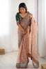 Peach Organza Saree Embroidered Border Sequin Work Party Wear