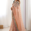 Peach Organza Saree Embroidered Border Sequin Work Party Wear
