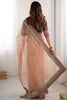 Peach Organza Saree Embroidered Border Sequin Work Party Wear