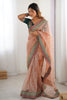 Peach Organza Saree Embroidered Border Sequin Work Party Wear