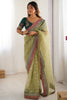 Pista Green Organza Saree Gold Butti Embroidered Border Party Wear