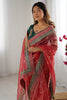 Red Organza Saree Gold Butti Designer Embroidered Border Contrast Blouse