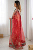 Red Organza Saree Gold Butti Designer Embroidered Border Contrast Blouse