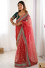 Red Organza Saree Gold Butti Designer Embroidered Border Contrast Blouse