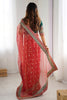 Red Organza Saree Gold Butti Designer Embroidered Border Contrast Blouse