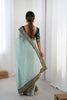Sea Green Chiffon Saree Heavy Embroidered Border Dark Green Blouse