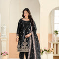 Elegant Black Embroidered Velvet Salwar Suit with Dupatta for Festive Wear