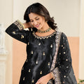Elegant Black Embroidered Velvet Salwar Suit with Dupatta for Festive Wear