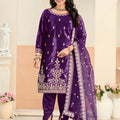 Superb Purple Embroidered Velvet Salwar Suit with Dupatta for Festive Wear
