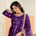 Superb Purple Embroidered Velvet Salwar Suit with Dupatta for Festive Wear