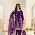 Superb Purple Embroidered Velvet Salwar Suit with Dupatta for Festive Wear