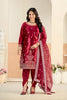 Trendy Red Embroidered Velvet Salwar Suit with Dupatta for Festive Wear