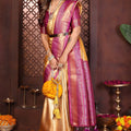 Elegant Yellow Banarasi Tissue Silk Saree with Purple Blouse for Wedding
