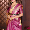 Elegant Yellow Banarasi Tissue Silk Saree with Purple Blouse for Wedding