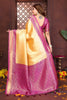Elegant Yellow Banarasi Tissue Silk Saree with Purple Blouse for Wedding
