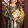 Premium Yellow Banarasi Tissue Silk Saree with Green Blouse for Traditional Wear