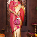Stylish Yellow Banarasi Tissue Silk Saree with Pink Blouse for Wedding