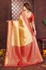 Fabulous Yellow Banarasi Tissue Silk Saree with Red Blouse for Wedding