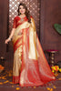 Fabulous Yellow Banarasi Tissue Silk Saree with Red Blouse for Wedding
