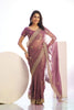 Mauve Embroidered Net Saree with Heavy Golden Border 