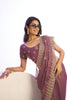 Mauve Embroidered Net Saree with Heavy Golden Border