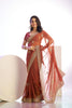 Rust Orange Embroidered Net Saree with Heavy Golden Border