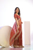 Rust Orange Embroidered Net Saree with Heavy Golden Border