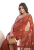 Rust Orange Embroidered Net Saree with Heavy Golden Border