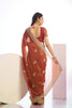 Rust Orange Embroidered Net Saree with Heavy Golden Border
