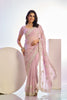 Pastel Pink Embroidered Net Saree with Heavy Silver Border