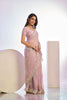 Pastel Pink Embroidered Net Saree with Heavy Silver Border
