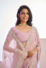 Pastel Pink Embroidered Net Saree with Heavy Silver Border