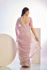 Pastel Pink Embroidered Net Saree with Heavy Silver Border