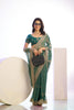 Green Embroidered Net Saree with Heavy Golden Border