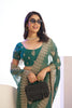 Green Embroidered Net Saree with Heavy Golden Border