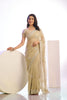 Beige Gold Embroidered Net Saree with Heavy Silver Border