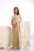 Beige Gold Embroidered Net Saree with Heavy Silver Border