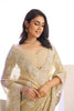 Beige Gold Embroidered Net Saree with Heavy Silver Border