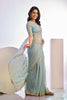 Light Blue Embroidered Net Saree with Heavy Golden Border