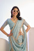 Light Blue Embroidered Net Saree with Heavy Golden Border