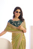 Olive Green Organza Saree Golden Border Embroidered Designer Blouse