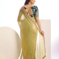 Olive Green Organza Saree Golden Border Embroidered Designer Blouse
