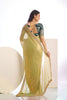 Olive Green Organza Saree Golden Border Embroidered Designer Blouse