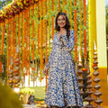 Elegant Blue and Cream Floral Printed Cotton Silk Readymade Kurti for Casual Wear