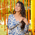 Elegant Blue and Cream Floral Printed Cotton Silk Readymade Kurti for Casual Wear