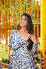 Elegant Blue and Cream Floral Printed Cotton Silk Readymade Kurti for Casual Wear